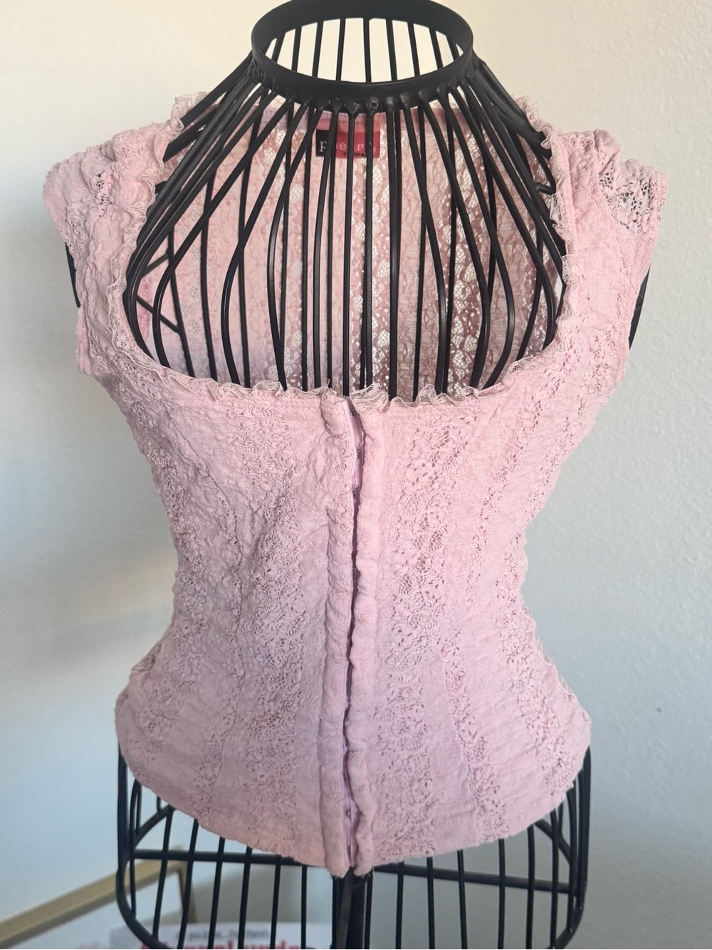 Blush Pink Lacy corset style top - Picture 2 of 6